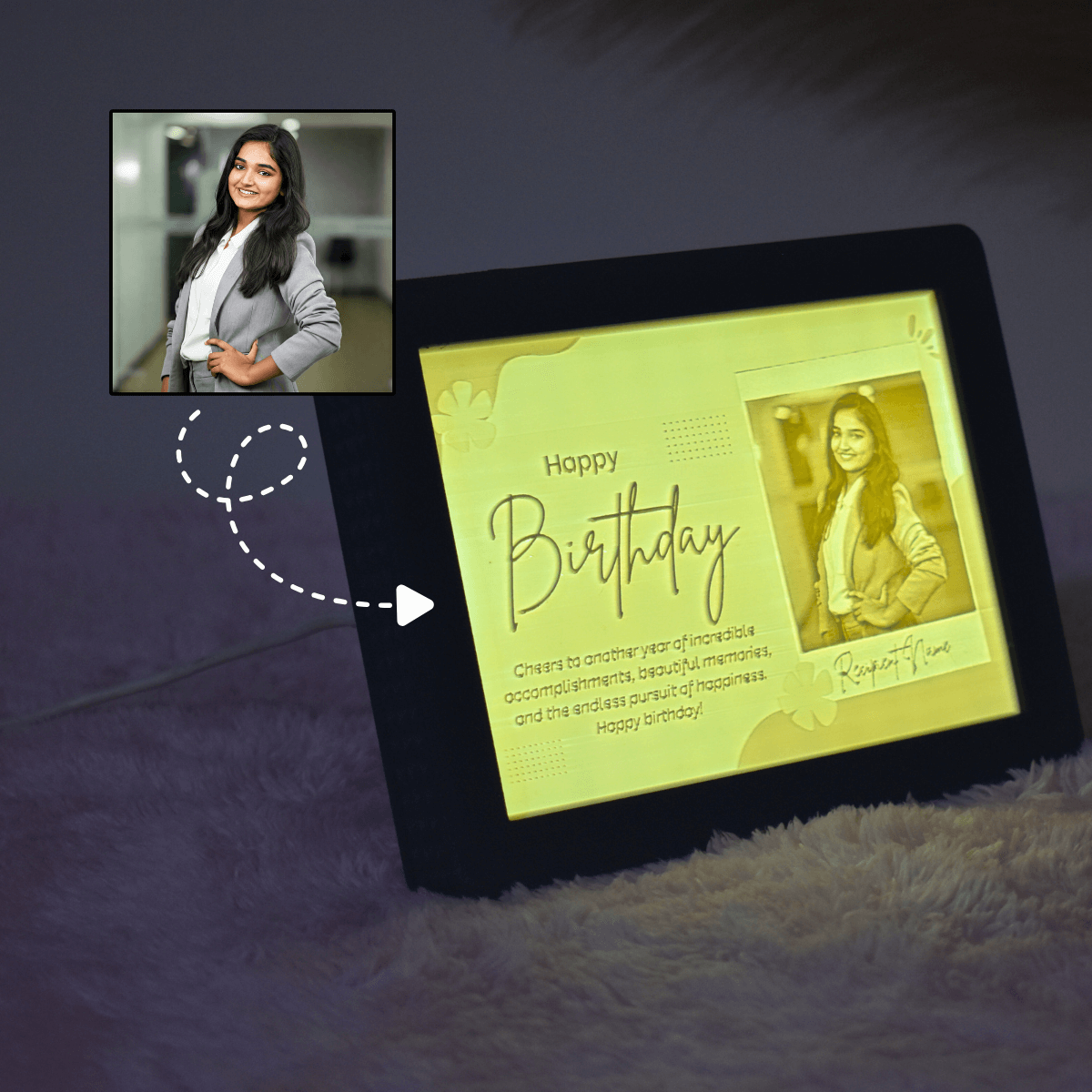 Elegant Modern Birthday Photo Lithophane Frame - Personalized For Her