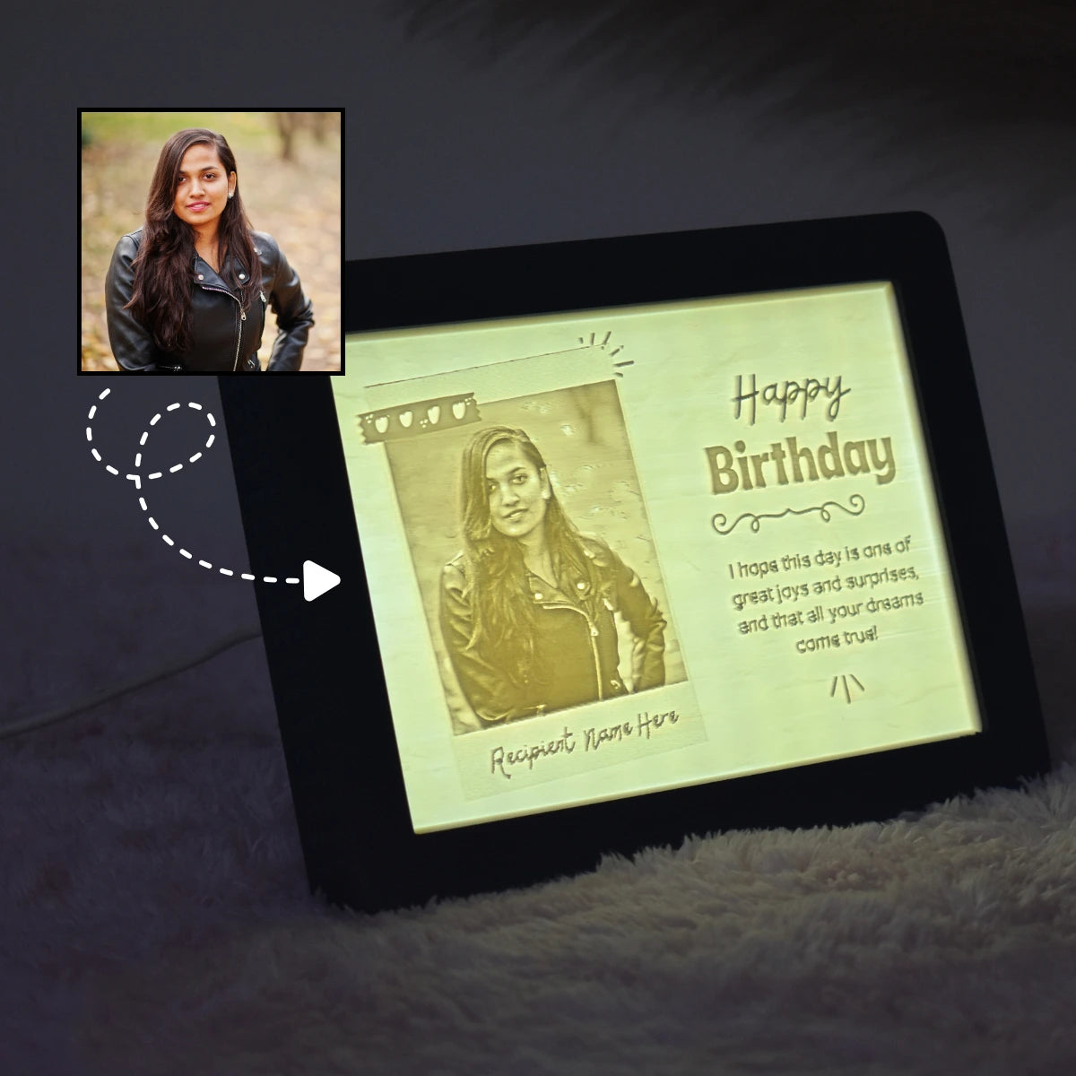 Birthday Photo Lithophane Frame With Personalized Name & Photo For Her